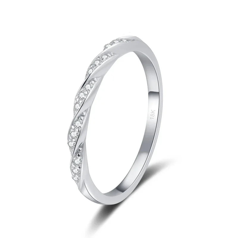 Valentine's Day Women 18K White Gold Birthday Gift Rings 0.12CT Moissanite Diamond Girlfriend Wedding Band Daughter Adult's Day