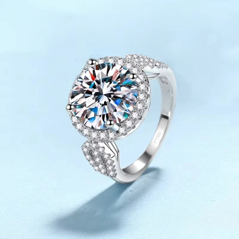 Fine Jewelry Engagement PT950 Platinum Girl Rings 5 Carat VVS1 D Color Moissanite Diamond Women Birthday Gift Wife Wedding Bands