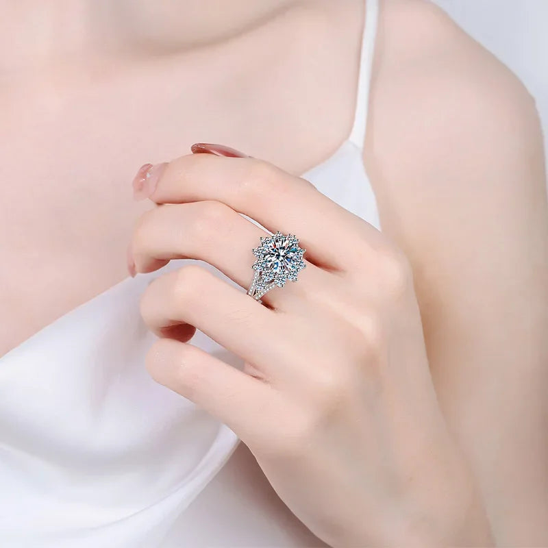 Women Valentine's Day 18K White Gold Birthday Gift Rings 3CT Moissanite Diamond Girl Romantic PT950 Platinum Wedding Band Party