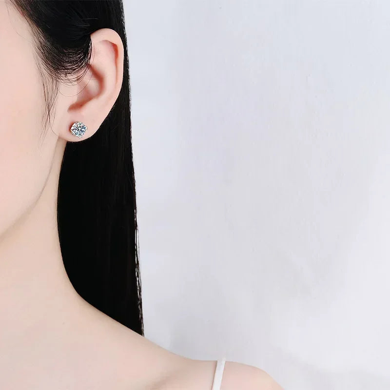 Women Valentine's Day 18K White Gold Wedding Stud Earrings 0.5/1/2CT Moissanite Diamond PT950 Platinum Girl Birthday Gift Party