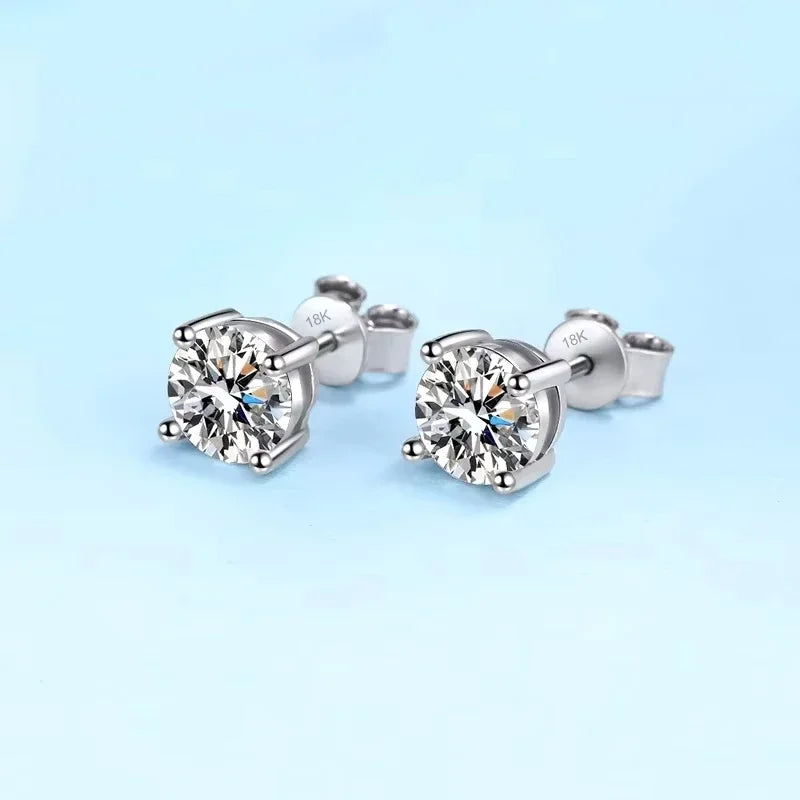 WOMEN 18K White Gold Wedding Stud Earrings 0.3/0.5/0.8/1CT Moissanite Diamond Girl Birthday Gift PT950 Platinum Valentine's Day
