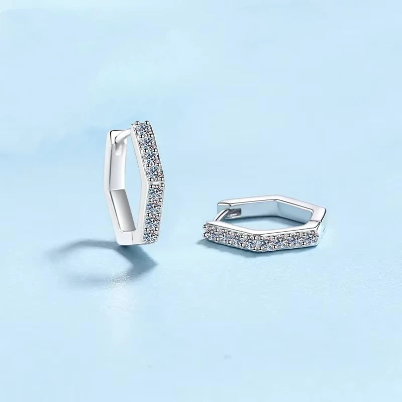 Birthday Gift Platinum PT950 Hoop Earrings for Women Geometric Hexagonal Moissanite Diamond 0.4 Carat Girl Wedding Fine Jewelry