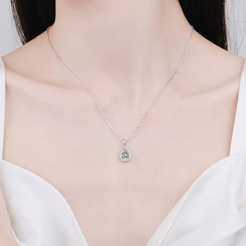 Engagement Platinum PT950 Women Wedding Necklaces 1CT Water Drop Moissanite Diamond Girl Birthday Gift Daughter Valentine's Day