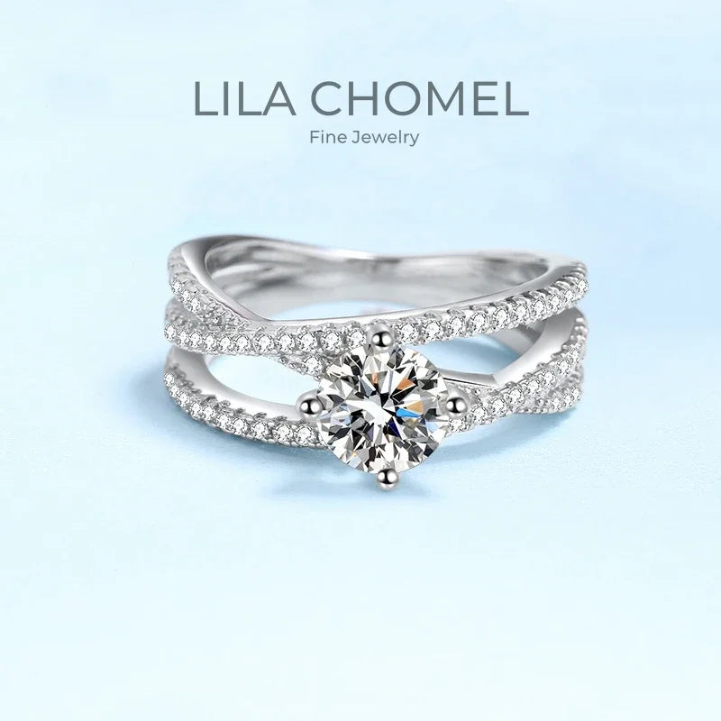 Fine Jewelry Cross Winding Band 18K White Gold Women Engagement Rings VVS1 D Color 1CT Moissanite Diamond Girl Birthday Gift ins
