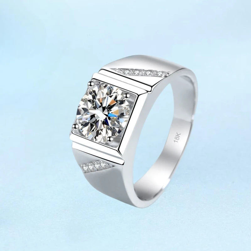 Valentine's Day PT950 Platinum Men Wedding Band 1/2CT Moissanite Diamond Engagement Boyfriend Birthday Gift 18K White Gold Rings