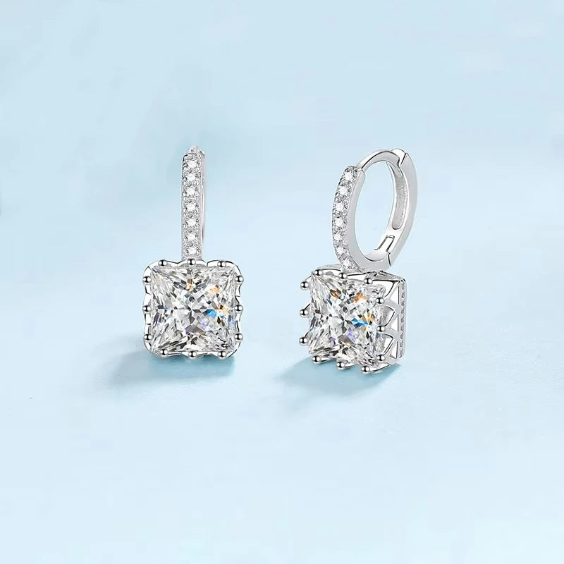 Girlfriend Birthday Gift Platinum PT950 Women's Wedding 1/2/4CT Square Moissanite Diamond Drop Earrings Jewelry Valentine's Day