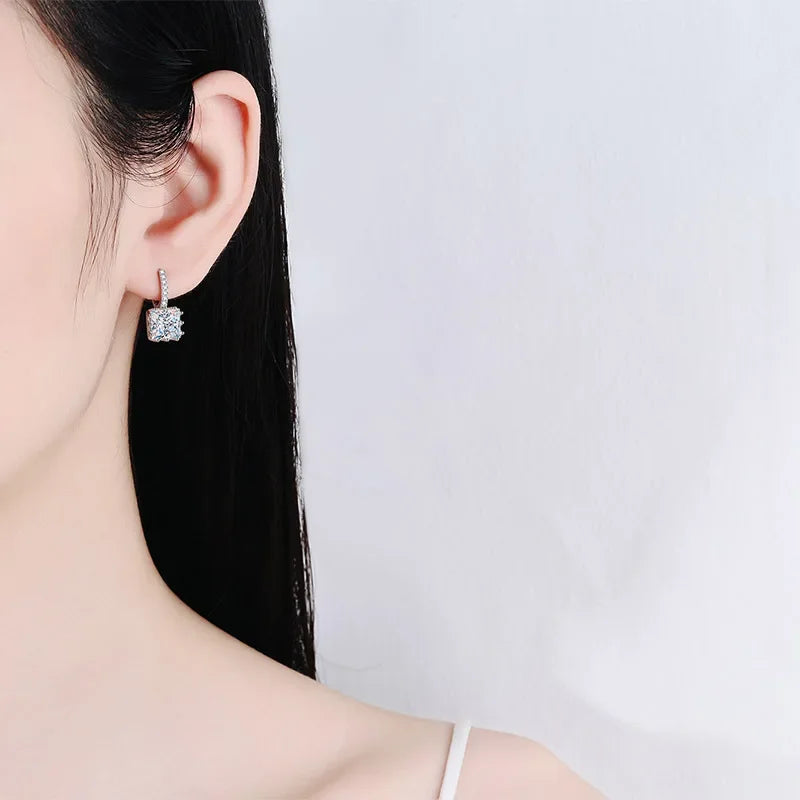Girlfriend Birthday Gift Platinum PT950 Women's Wedding 1/2/4CT Square Moissanite Diamond Drop Earrings Jewelry Valentine's Day