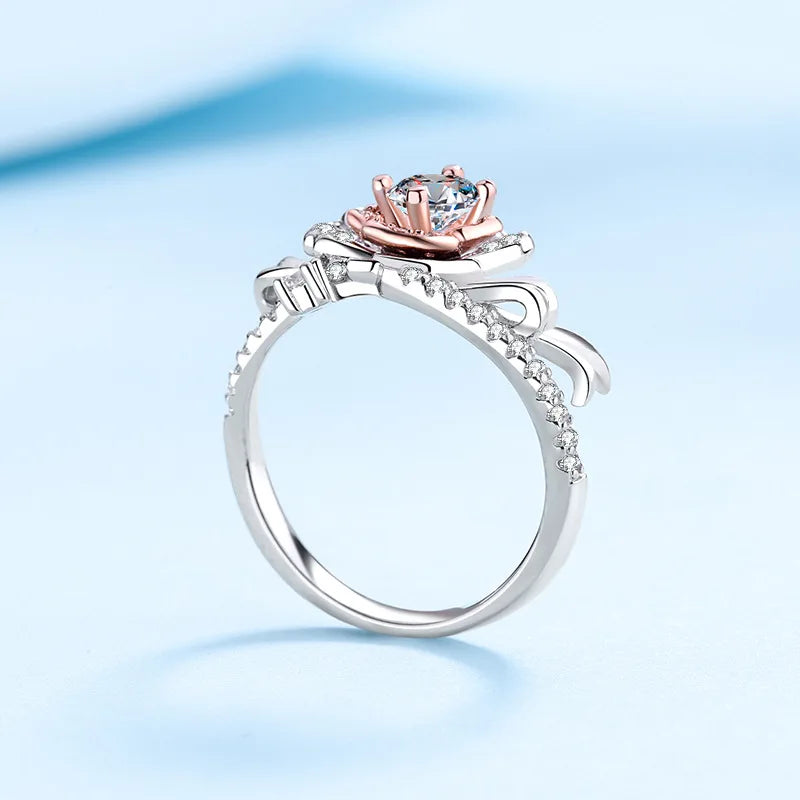 Designer Jewelry 18K White Gold Women Style VVS1 D Color 0.5 Carat Moissanite Diamond Rose Pronged Rings to Girlfriend or Wife