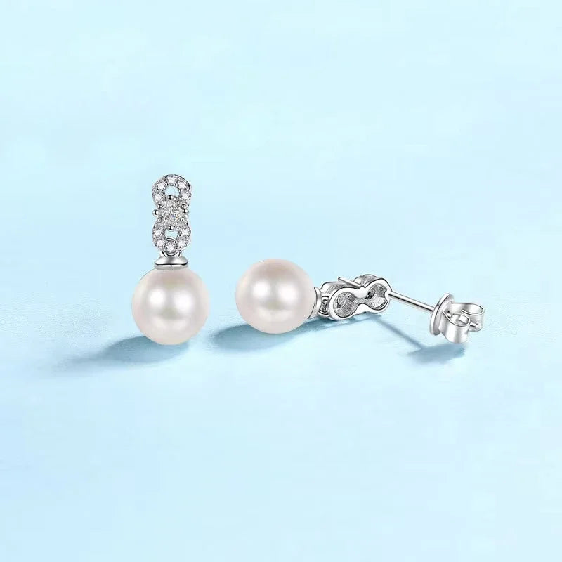 Engagement 18K White Gold Earplug Stud Earrings Women Wedding 0.28CT Moissanite Diamond 9mm Pearl PT950 Platinum Fine Jewelry
