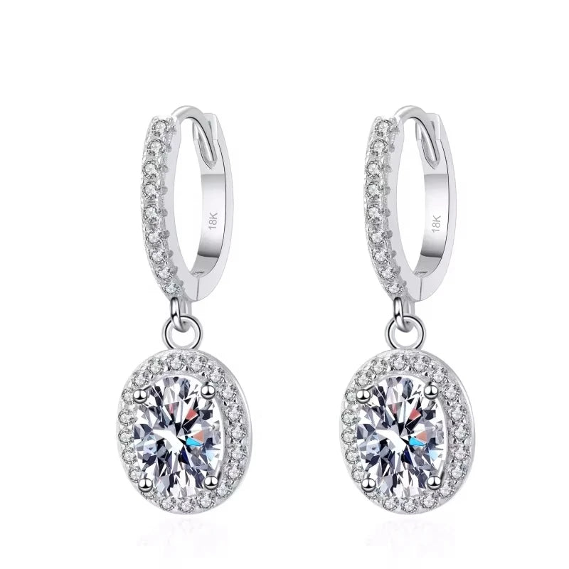 Wedding Jewelry 18K White Gold Drop Earrings Women Engagement D Color VVS1 1/2CT Oval Moissanite Diamond Girl Birthday Gift