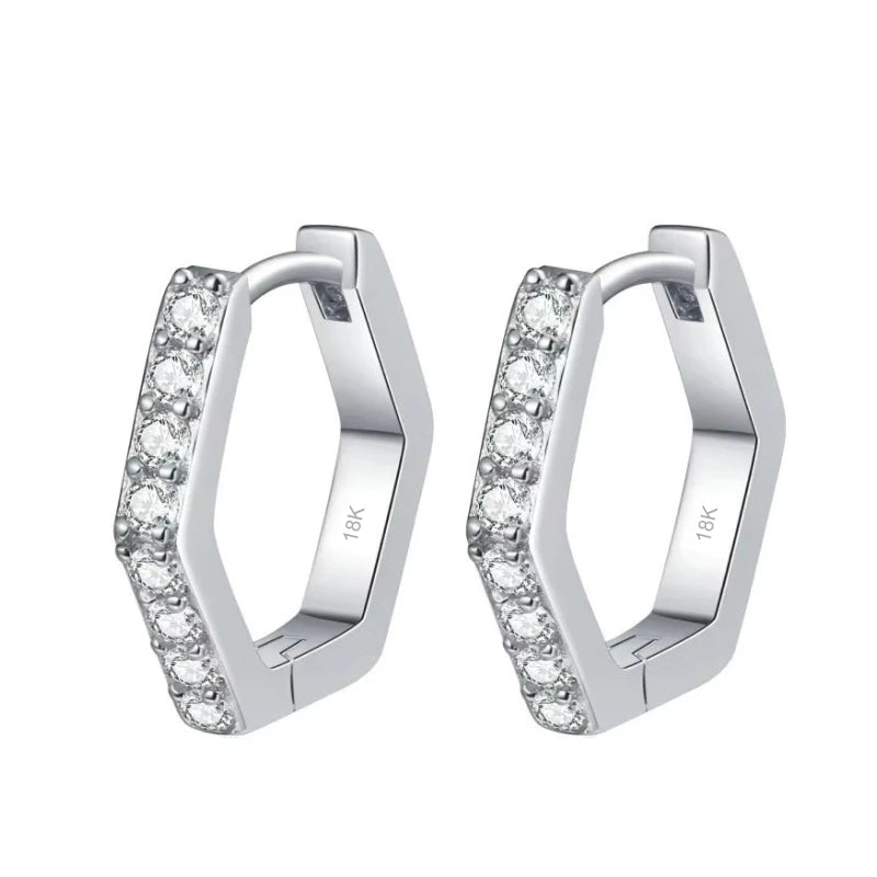 Women Birthday Gift 18K White Gold Hoop Earrings Geometric Hexagonal 0.4CT Moissanite Diamond PT950 Platinum Girl Fine Jewelry