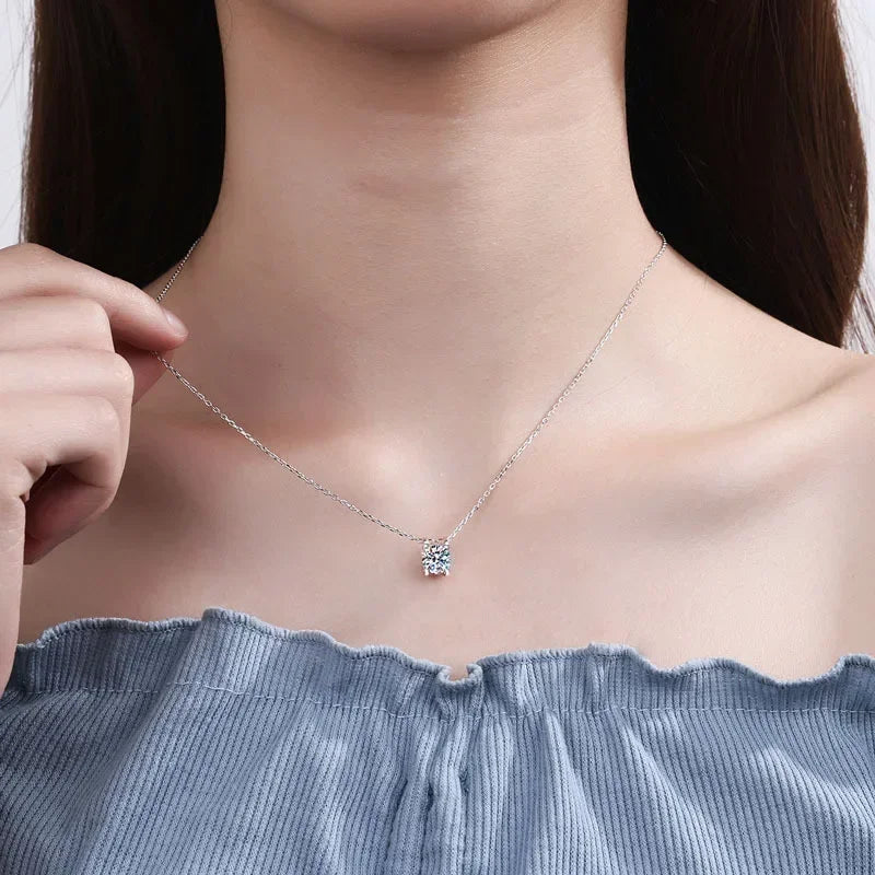 WOMEN Valentine's Day 18K White Gold Wedding Necklaces 0.8CT Moissanite Diamond Pendant Girl Birthday Gift Daughter Adult's Day