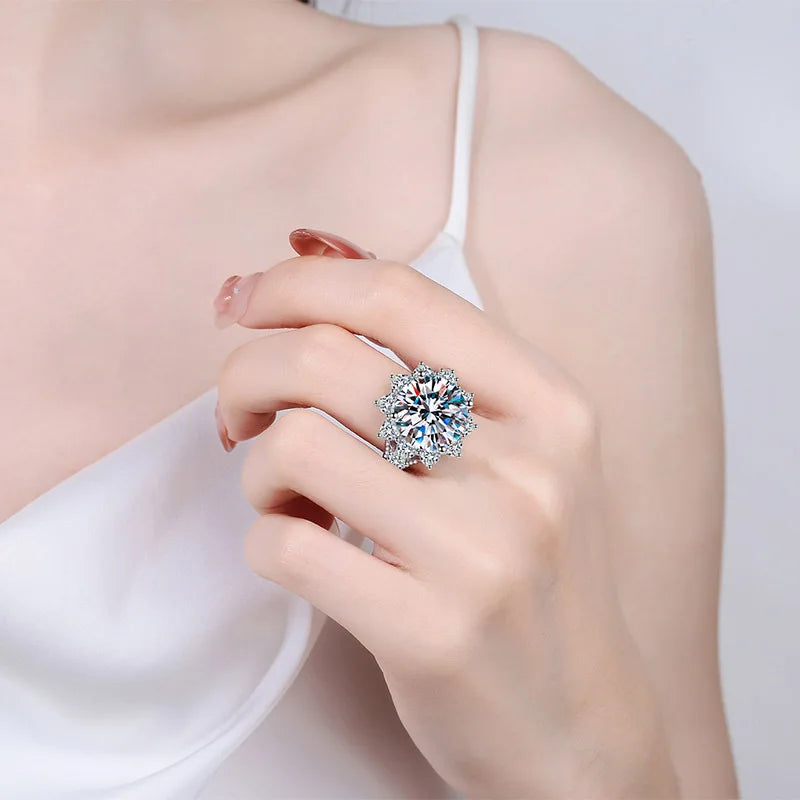 Fine Jewelry Sunflower 18K White Gold Women Wedding Bands 10CT VVS1 D Color Moissanite Diamond Girl Birthday Gift Party Daughter