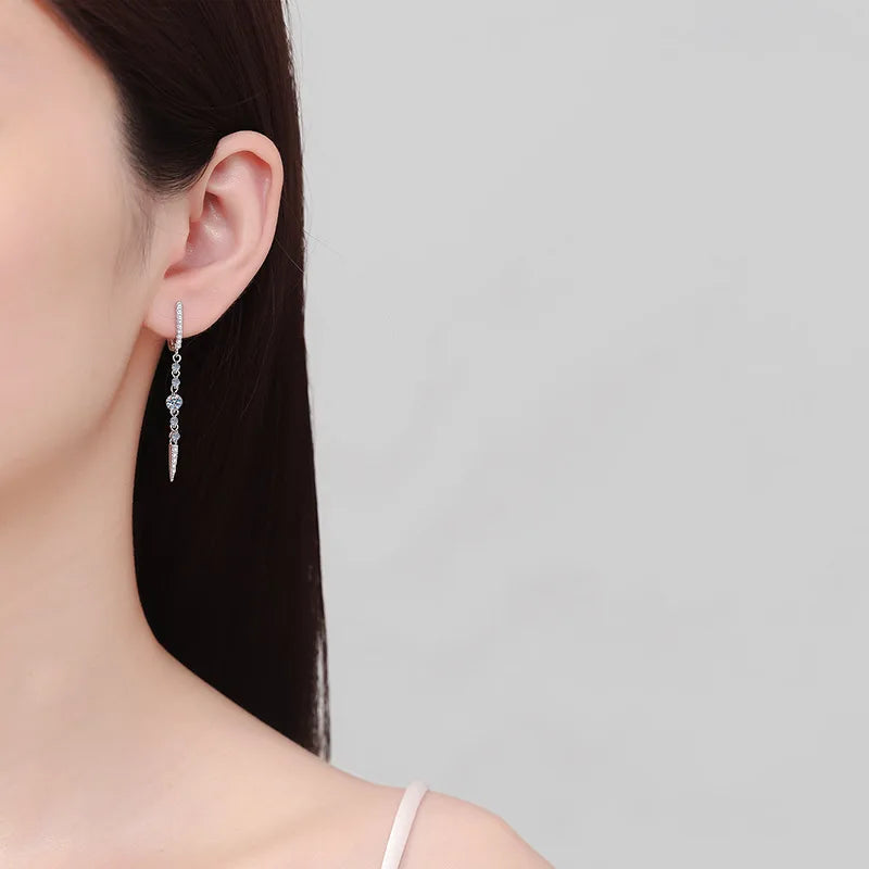 Office Lady Valentine's Day 18K White Gold Tassel Long Drop Earrings Women Wedding 1.118CT Moissanite Diamond Girl Birthday Gift