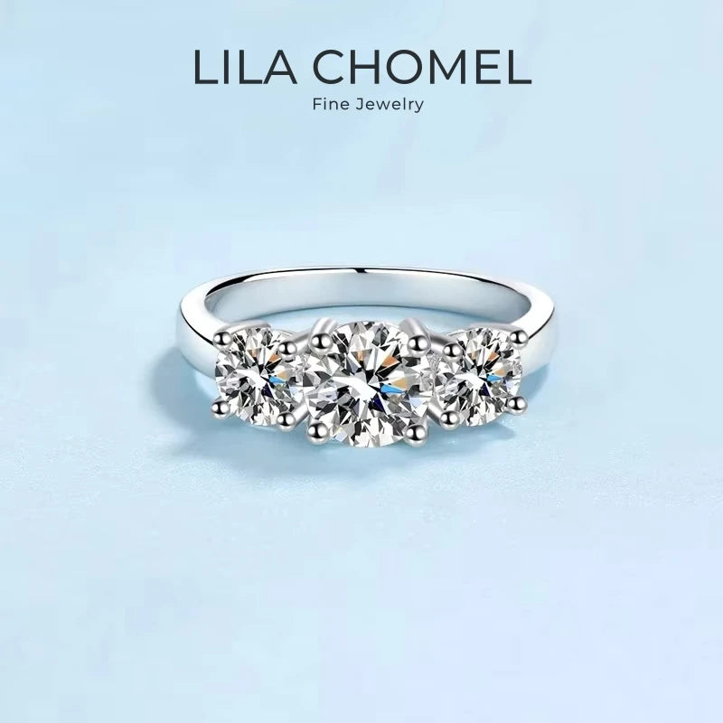 Girl Birthday Gift 18K White Gold Wedding Band Three Moissanite Diamonds 2CT Women PT950 Platinum Jewelry Valentine's Day Rings