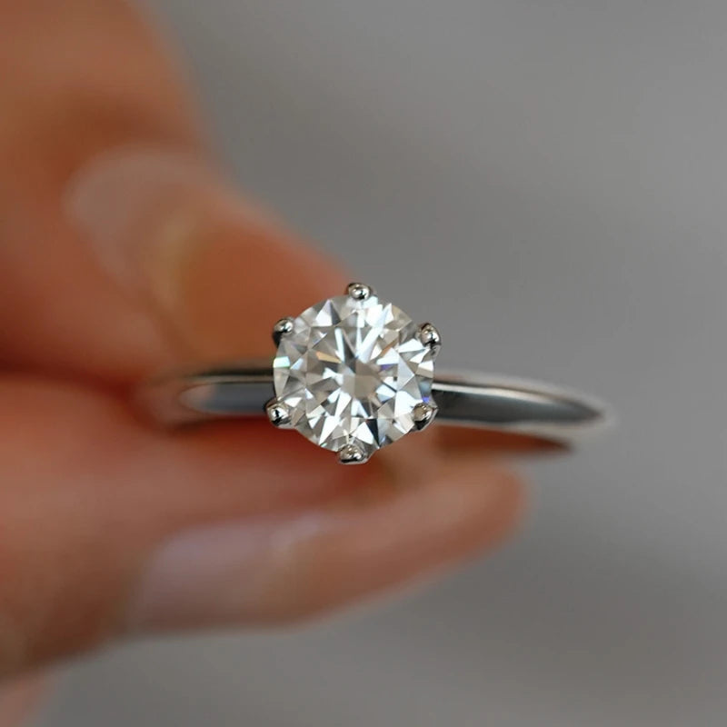 18K White Gold Wedding Band Moissanite Diamond Rings Girl Valentine's Day Women Engagement 0.5/1/2CT VVS1 D Color PT950 Platinum