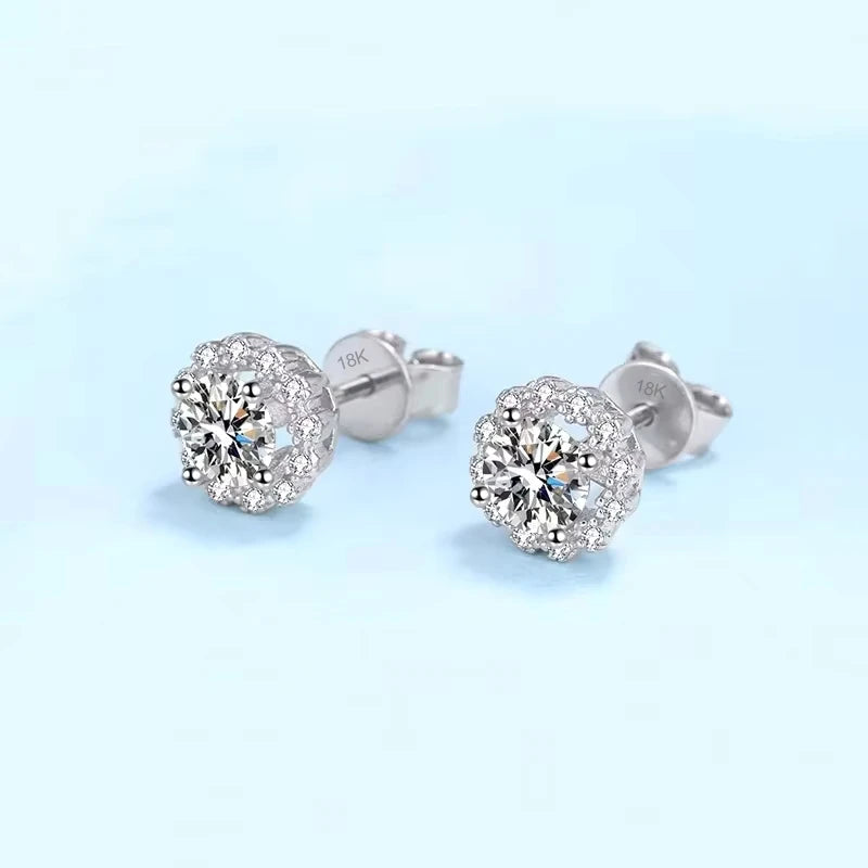 Valentine's Day Girl 18K White Gold Stud Earrings Women Wedding Moissanite Diamond 1CT PT950 Platinum Daughter Birthday Gift