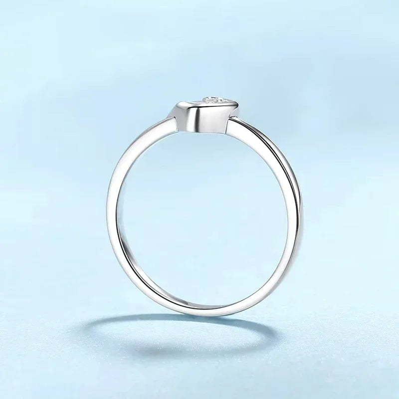 Daughter Adult's Day White Gold 18K Heart Rings Women Engagement Moissanite Diamond 0.3CT Girl Birthday Gift Lady Wedding Band