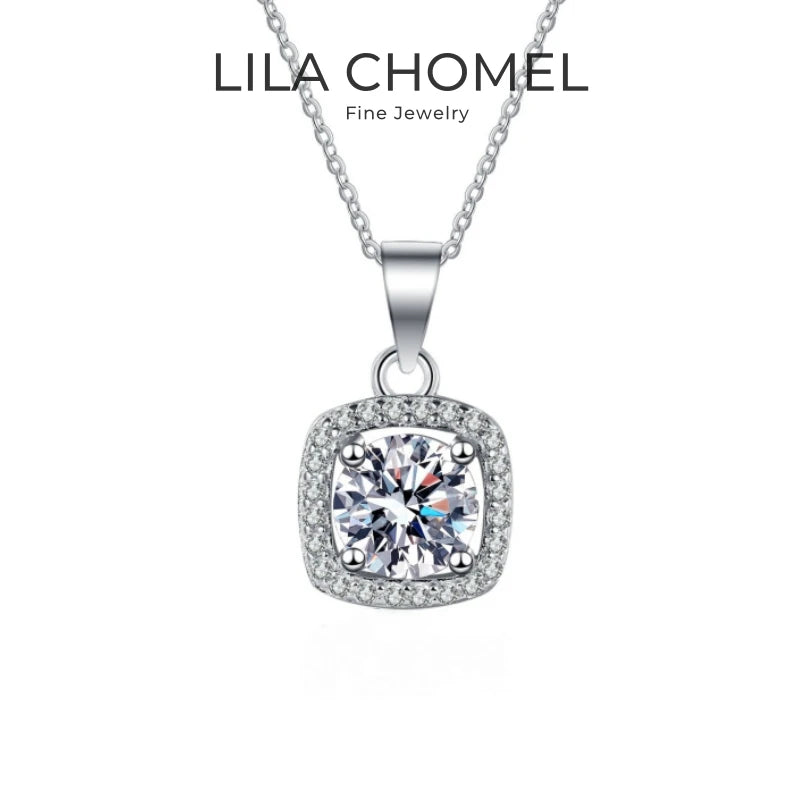 Colar de ouro branco 18K para noivado, joias finas para casamento, pingente de diamante de moissanita 1CT PT950, presente de aniversário para meninas