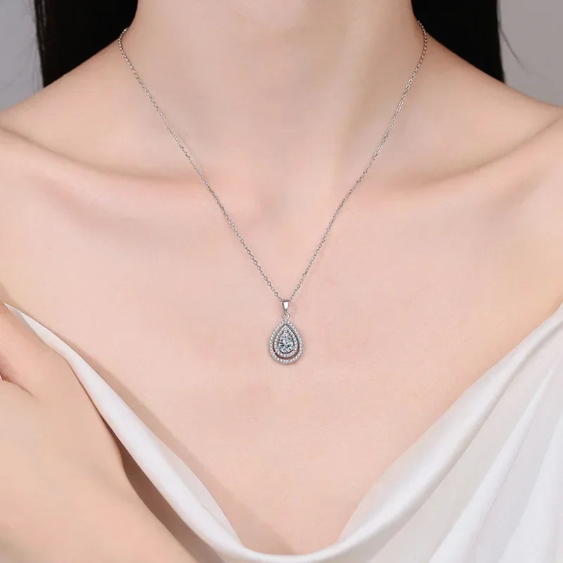Valentine's Day White Gold 18K Necklaces Women Wedding Fine Jewelry 1CT Moissanite Diamond Water Drop Pendant Girl Birthday Gift