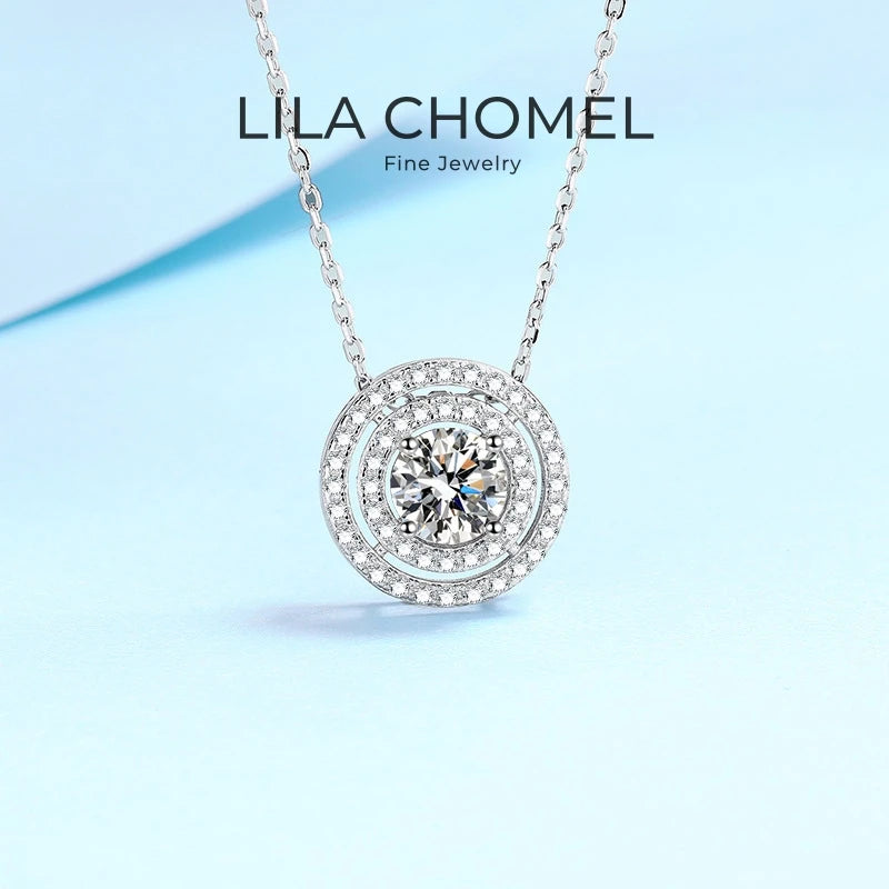 Colares de ouro branco 18K brilhantes para mulheres, presente de aniversário, pingente de diamante moissanite 0,5/1/2 ct, joias finas para namorada e casamento