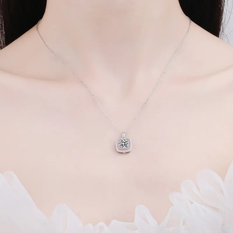 Square White Gold 18K with rose gold Wedding fine Jewelry 1Carat D Color Moissanite Diamond Necklace for Women Sparkling Pendant