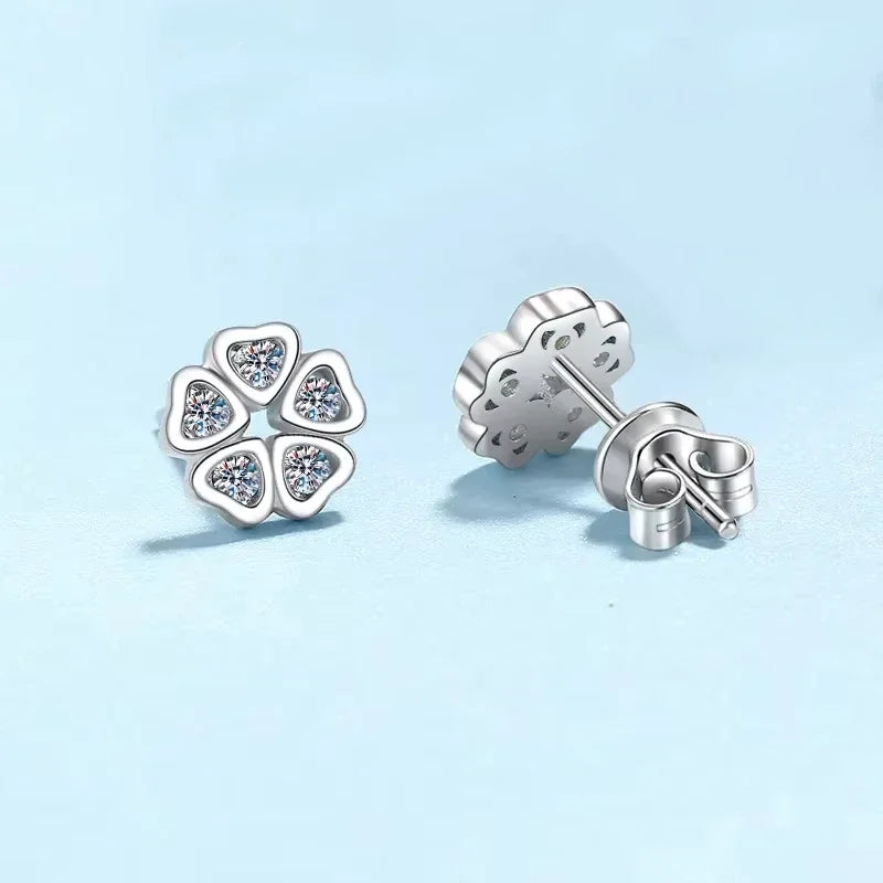 Daughter Adult's Day Platinum PT950 Women Wedding Flower Earplug Stud Earrings 0.25CT Moissanite Diamond Girl Birthday Gift INS