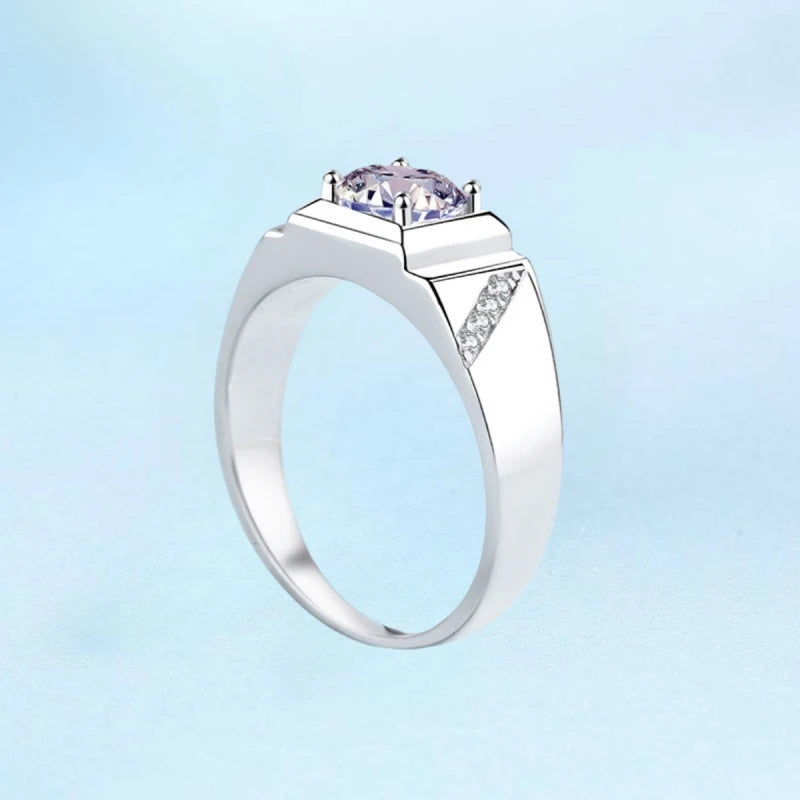 Valentine's Day PT950 Platinum Men Wedding Band 1/2CT Moissanite Diamond Engagement Boyfriend Birthday Gift 18K White Gold Rings