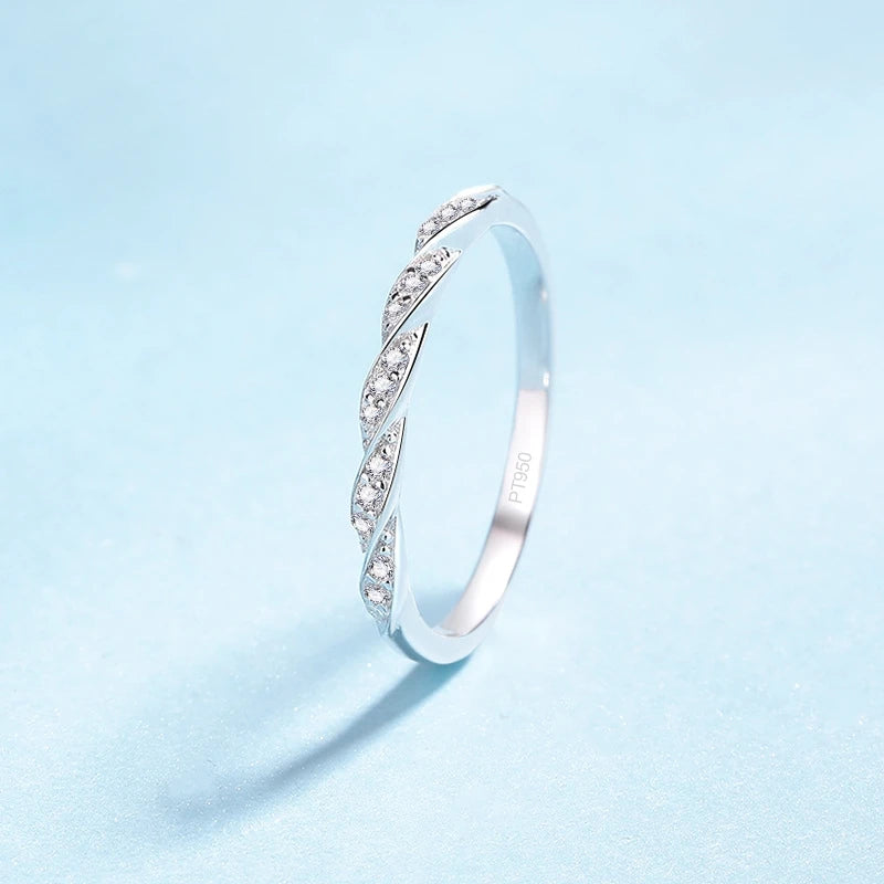 Daughter Ripple PT950 Platinum Starry Sky Women Rings 0.12ct Moissanite Diamond Tail Ring Girlfriend Birthday Gift Fine Jewelry