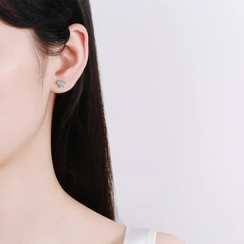 Daughter 18K White Gold Earplug Stud Earrings Women 0.6CT Moissanite Diamond Girl Valentine's Day PT950 Platinum Birthday Gift