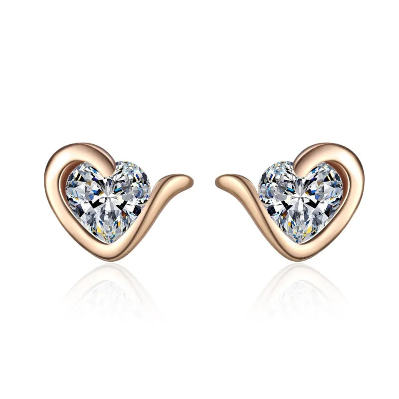 Heart Style 18K Rose Gold Stud Earrings for Women Moissanite Diamond 0.6ct Daughter Birthday Gift Fine Jewelry Girl Engagement