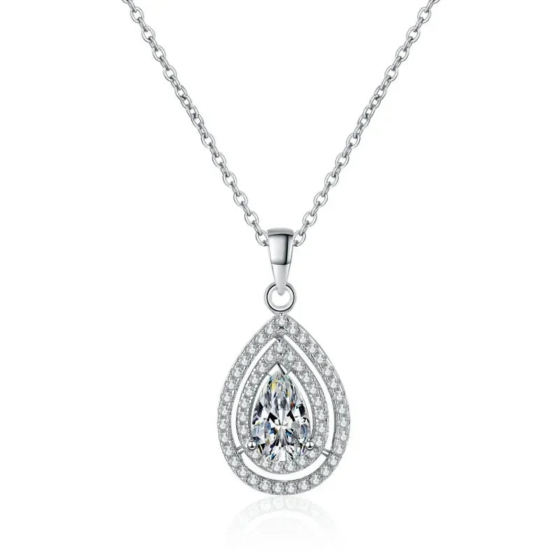 Valentine's Day White Gold 18K Necklaces Women Wedding Fine Jewelry 1CT Moissanite Diamond Water Drop Pendant Girl Birthday Gift