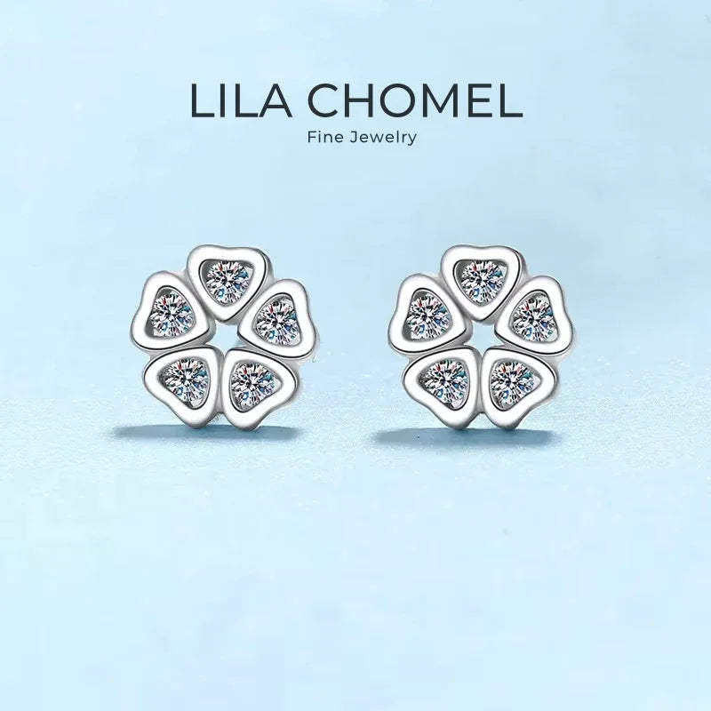 Daughter Adult's Day Platinum PT950 Women Wedding Flower Earplug Stud Earrings 0.25CT Moissanite Diamond Girl Birthday Gift INS