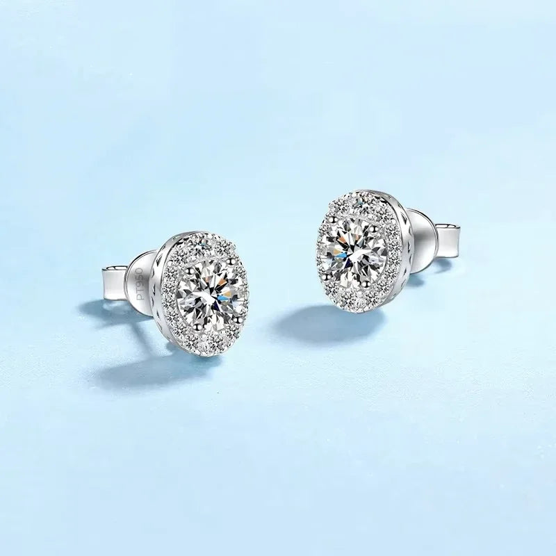 Valentine's Day PT950 Platinum Wedding Earplug Stud Earrings Women Engagement 1CT Moissanite Diamond Girlfriend Birthday Gift