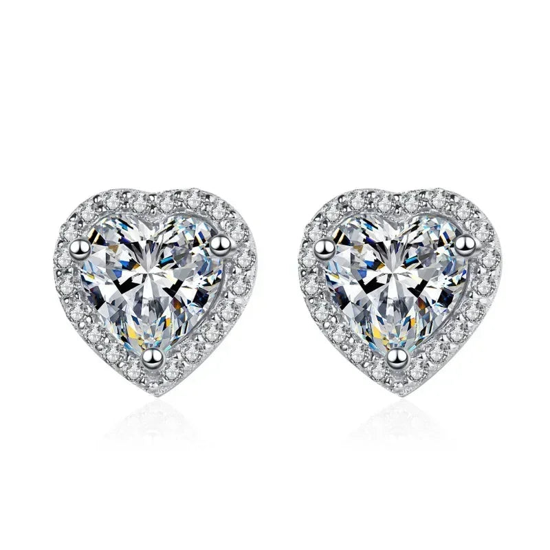 Girl Birthday Gift White Gold 18K Heart Stud Earrings Women Wedding 0.5/1/2CT Moissanite Diamond Valentine's Day PT950 Platinum