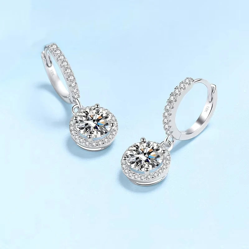 Girlfriend Valentine's Day 18K White Gold Women Wedding Drop Earrings 1CT Round Moissanite Diamond PT950 Platinum Birthday Gift