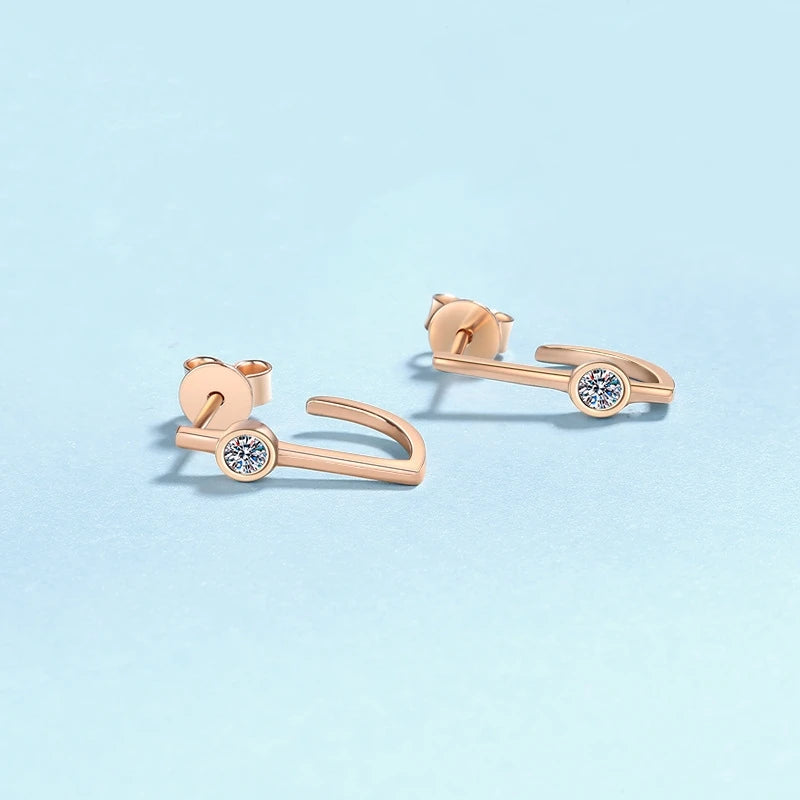 Girlfriend Birthday Gift 18K Rose Gold Earplug Stud Earrings Women Wedding 0.2CT Moissanite Diamond Valentine's Day Fine Jewelry