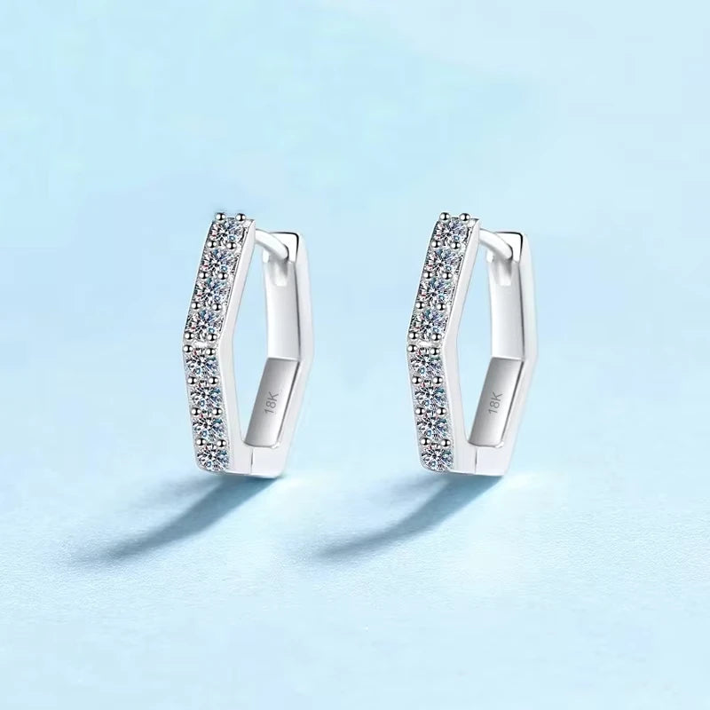 Women Birthday Gift 18K White Gold Hoop Earrings Geometric Hexagonal 0.4CT Moissanite Diamond PT950 Platinum Girl Fine Jewelry