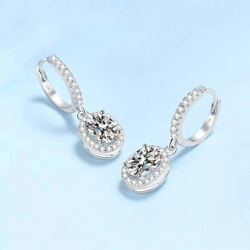 Wedding Jewelry 18K White Gold Drop Earrings Women Engagement D Color VVS1 1/2CT Oval Moissanite Diamond Girl Birthday Gift