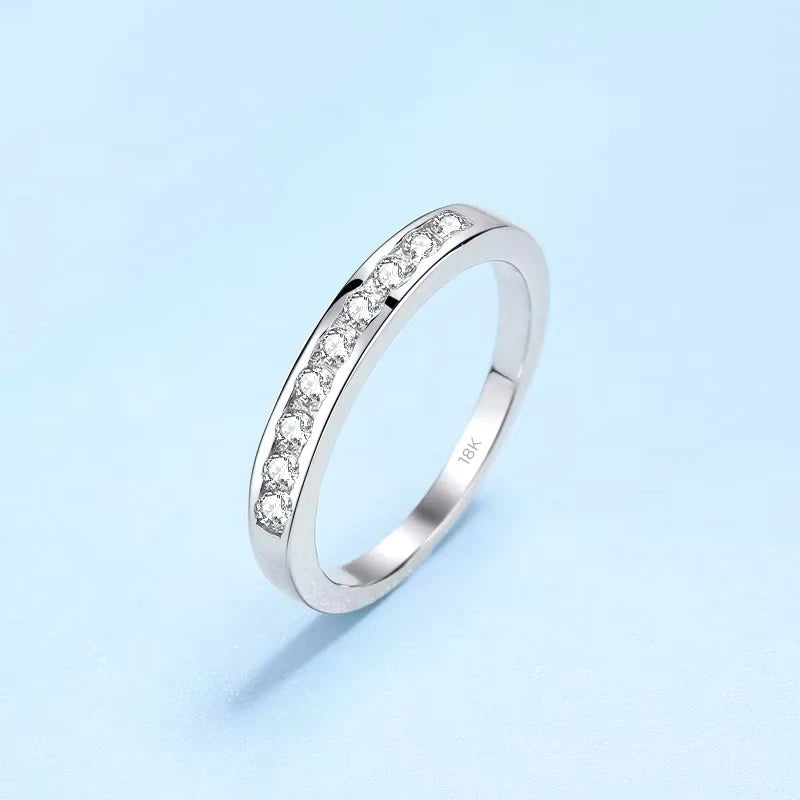 Aliança de casamento feminina em ouro branco 18K com diamante moissanita 0,27 ct, presente de aniversário para meninas, joias finas para filha, dia dos namorados