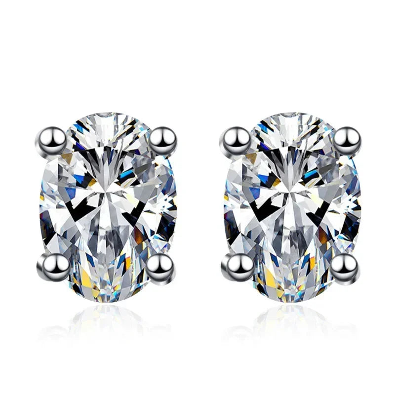 Girl Birthday Gift 18K White Gold 0.5/1/2CT Oval Moissanite Diamond Earplug Stud Earrings PT950 Platinum Women Valentine's Day