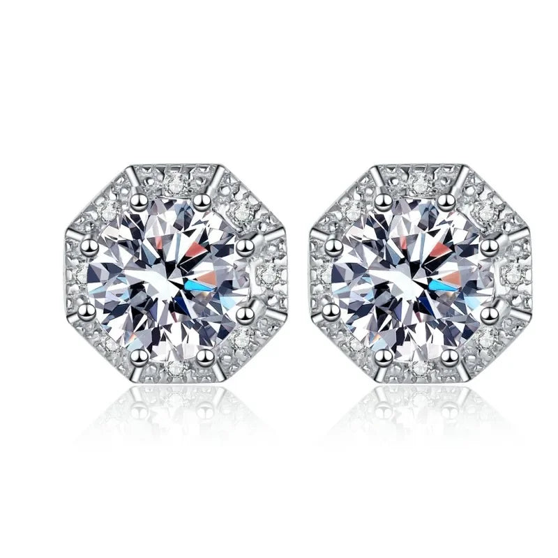 Girl Birthday Gift 18K White Gold Earplug Stud Earrings for Women 1/2Carat Moissanite Diamond Fine Jewelry Daughter Engagement