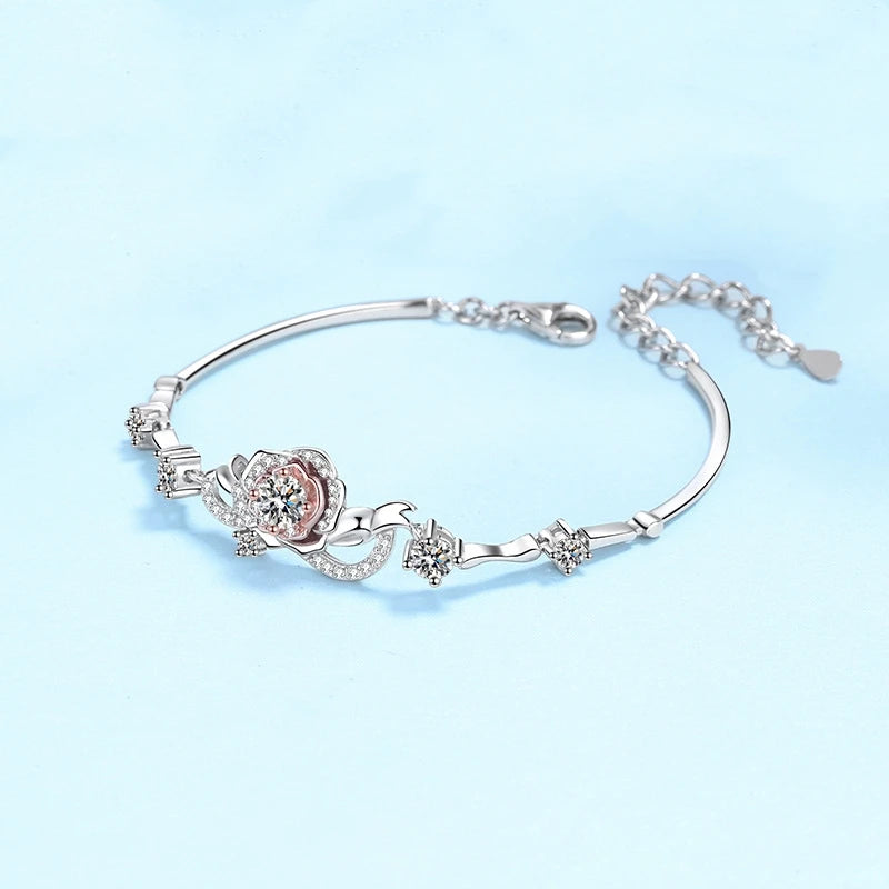 Girlfriend Birthday Gift 18K White Gold Bracelets Wedding 1.4Carat Moissanite Diamond Daughter Rose Flower Women Valentine's Day