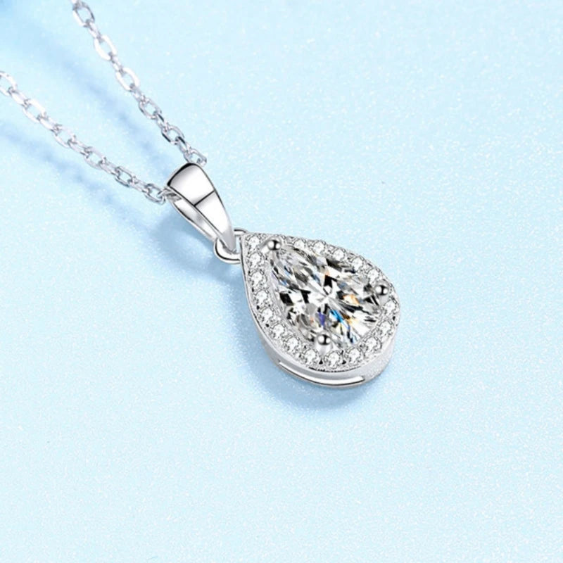 Engagement Platinum PT950 Women Wedding Necklaces 1CT Water Drop Moissanite Diamond Girl Birthday Gift Daughter Valentine's Day