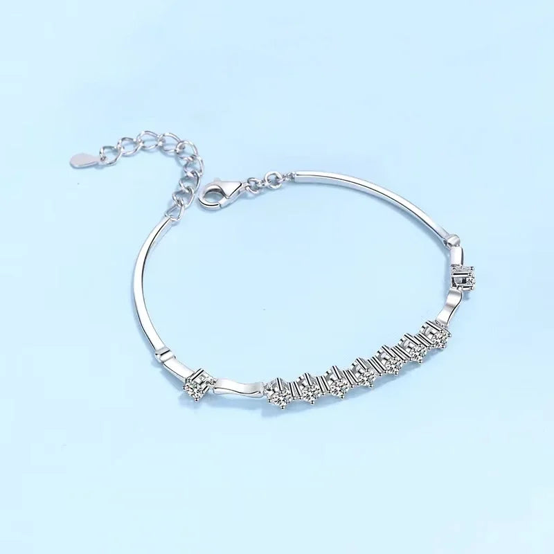 Wedding Jewelry 18K White Gold Bracelets Girlfriend Birthday Gift 1.35CT Moissanite Diamond PT950 Platinum Women Valentine's Day