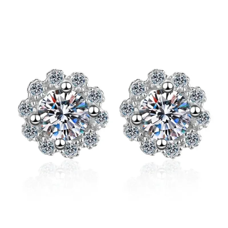 Valentine's Day Girl 18K White Gold Stud Earrings Women Wedding Moissanite Diamond 1CT PT950 Platinum Daughter Birthday Gift