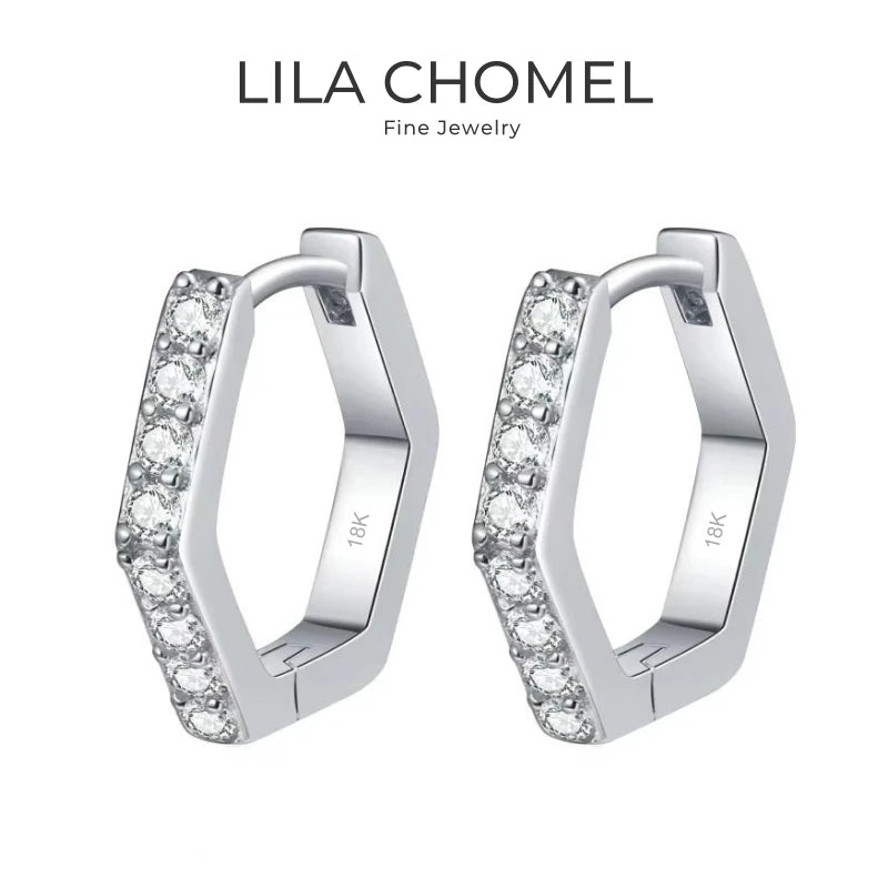 Women Birthday Gift 18K White Gold Hoop Earrings Geometric Hexagonal 0.4CT Moissanite Diamond PT950 Platinum Girl Fine Jewelry