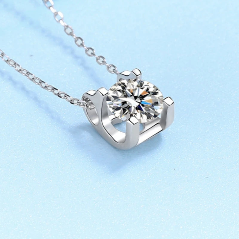 WOMEN Valentine's Day 18K White Gold Wedding Necklaces 0.8CT Moissanite Diamond Pendant Girl Birthday Gift Daughter Adult's Day
