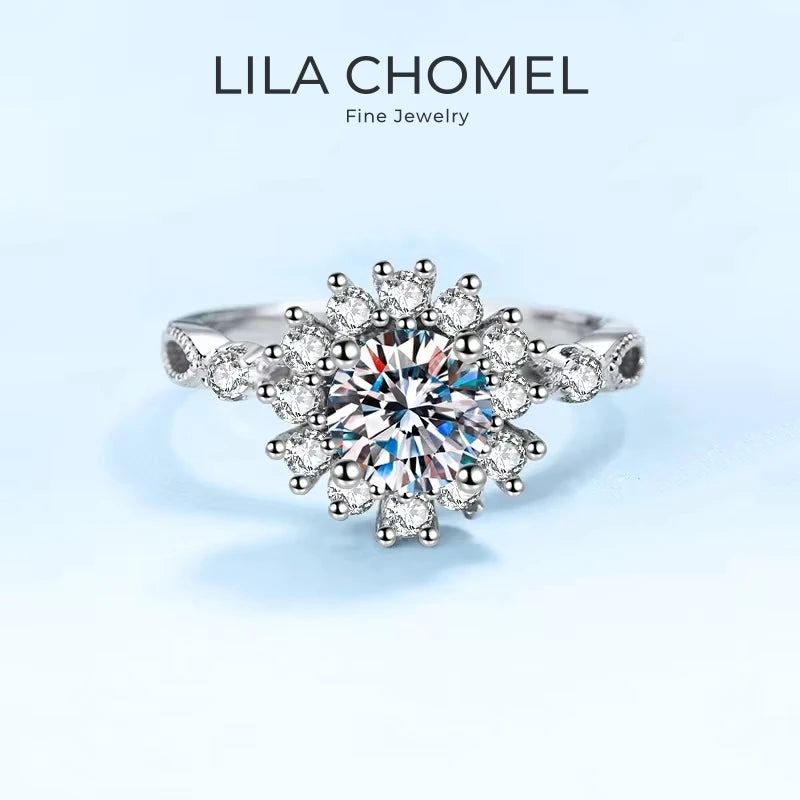 Romantic Engagement 18K White Gold Flower Wedding Band 0.5/1CT Moissanite Diamond Women PT950 Platinum Girlfriend Birthday Gift