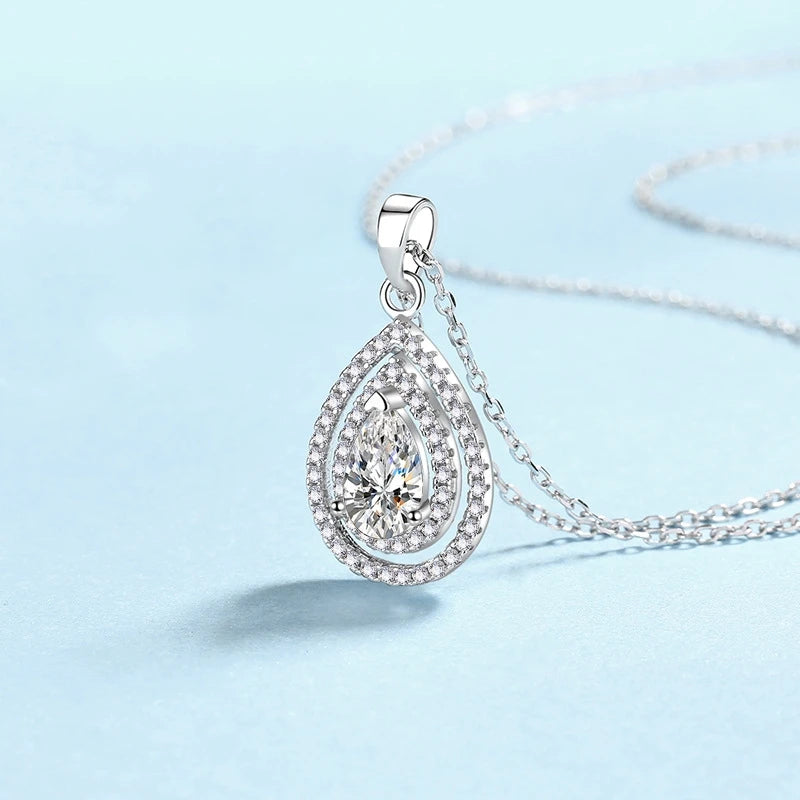 Valentine's Day White Gold 18K Necklaces Women Wedding Fine Jewelry 1CT Moissanite Diamond Water Drop Pendant Girl Birthday Gift